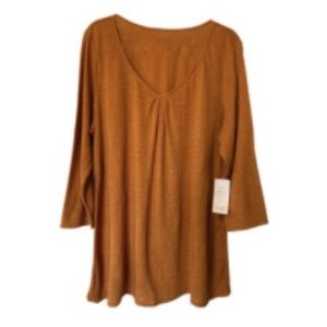 Eileen Fisher Orange 100% Linen V-Neck Top